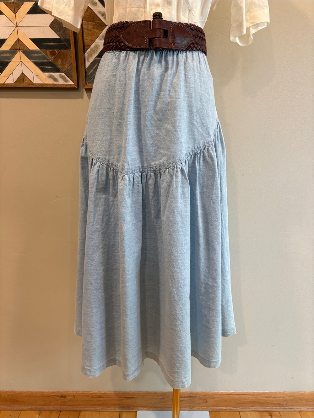 Vintage Indygo Light Blue Tiered Cotton Denim Prairie Skirt size Medium *As-Is* - Picture 2 of 13